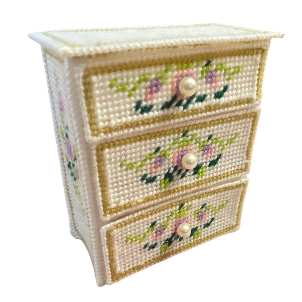 Vintage Handmade Needlepoint Crochet Doll Dresser Drawer Storage Decor Jewelry